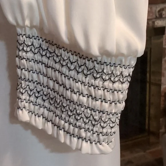 Elie Tahari Silk Vneck Ivory and Black Blouse Ladies Size Small